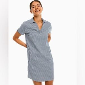 Southern Tide Gingham Collared Short Sleeve Dress Black White Size Small Pockets